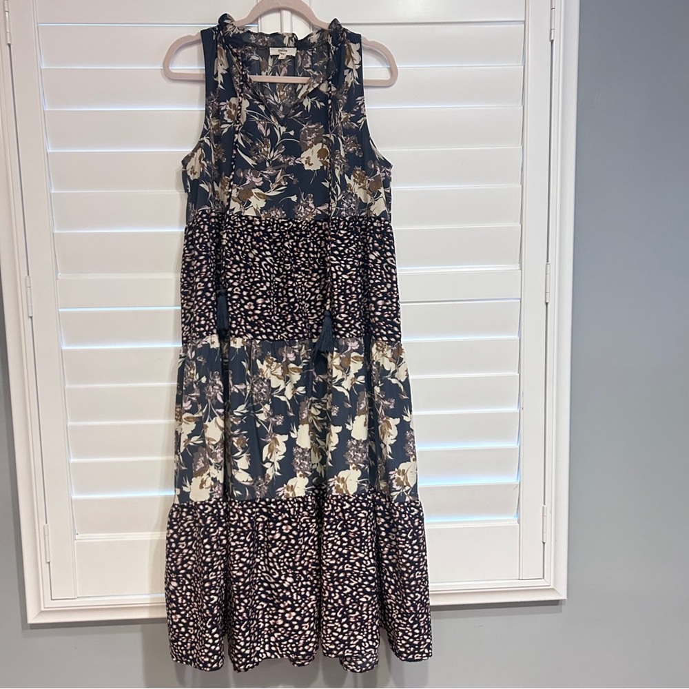 Entro Mixed Print Floral Sleeveless Dress Brown Tan Size Small